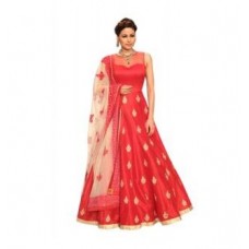 Deals, Discounts & Offers on Women Clothing - AIKA Red Art Silk Self Design Semi Stitched Gown