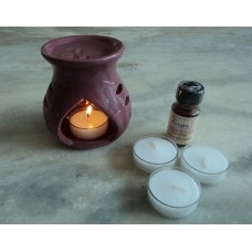 Deals, Discounts & Offers on Home Decor & Festive Needs - Pure Source India Ceramic Aroma Burner Purple Color  Clay Lamp and one Tea Light Candle