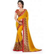 Deals, Discounts & Offers on Women Clothing - Divastri Floral Print Fashion Georgette Saree  (Yellow)