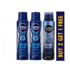 Deals, Discounts & Offers on Health & Personal Care - Buy 2 Nivea Men Fresh active Deodorant & Get 1 Nivea Men Cool Kick Deodorant Free