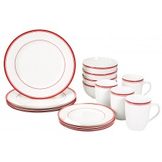 Deals, Discounts & Offers on Cookware - AmazonBasics 16-Piece Cafe Stripe Dinnerware Set - Red