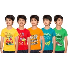 Deals, Discounts & Offers on Kid's Clothing - Maniac Boys Printed T Shirt  (Multicolor, Pack of 5)
