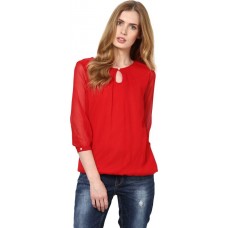 Deals, Discounts & Offers on Women Clothing - Harpa Casual 3/4th Sleeve Solid Women's Red Top