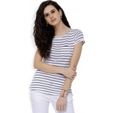 Deals, Discounts & Offers on Women Clothing - Tokyo Talkies Casual Half Sleeve Striped Women White, Black Top