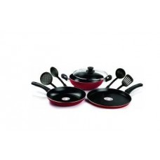 Deals, Discounts & Offers on Cookware - Pigeon Mio 8 Pieces Aluminum Red Cookware Set