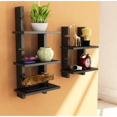 Deals, Discounts & Offers on Home Decor & Festive Needs - Artesia Wooden Wall Shelf  (Number of Shelves - 5, Black)