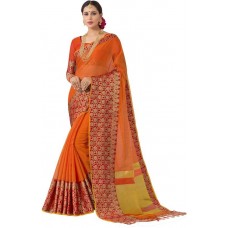 Taanshi Printed Fashion Cotton Silk Saree  (Orange)