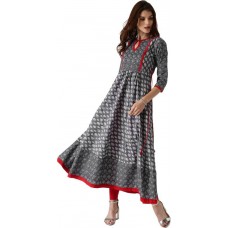 Deals, Discounts & Offers on Women Clothing - Libas Floral Print Women's Anarkali Kurta  (Grey)