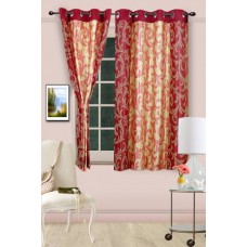 Deals, Discounts & Offers on Home & Kitchen - Cortina Polyester Maroon Motif Eyelet Window Curtain