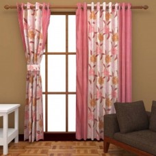 Deals, Discounts & Offers on Home & Kitchen - Red Hot Polyester Pink Abstract Eyelet Door Curtain 