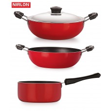 Deals, Discounts & Offers on Cookware - Nirlon Non-Stick Aluminium Cookware Set, 3-Pieces, Red/Black