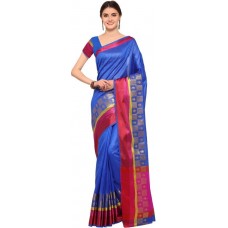 Deals, Discounts & Offers on Women Clothing - Kalinda Solid, Plain, Striped Daily Wear Cotton Silk Saree  (Blue)