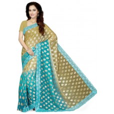 Deals, Discounts & Offers on Women Clothing - Ishin Printed Bollywood Synthetic Chiffon Saree  (Blue)