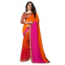 Deals, Discounts & Offers on Women Clothing - Glory Sarees Georgette Saree (Vn18_Pink And Orange)
