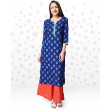 Deals, Discounts & Offers on Women Clothing - Anmi Floral Print Women's Straight Kurta  (Blue)