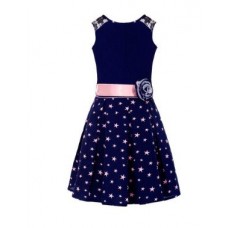 Deals, Discounts & Offers on Kid's Clothing - Naughty Ninos Girls Navy Printed Fit & Flare Dress