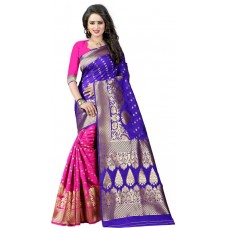 Deals, Discounts & Offers on Women Clothing - Style U Woven Banarasi Jacquard, Poly Silk Saree  (Blue, Pink)