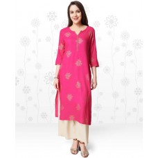 Deals, Discounts & Offers on Women Clothing - Anmi Printed Women's Straight Kurta  (Pink)