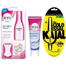 Deals, Discounts & Offers on Personal Care Appliances - Veet Electric+Hair Removal Cream Sensitive Skin 100g+Maybelline Collosal Kajal Trimmer  (White)
