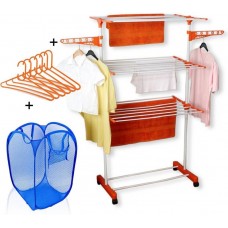 Deals, Discounts & Offers on Home Appliances - TNC cloth dryer stand with Laundry Bag and Hangers Carbon Steel Floor Cloth Dryer Stand  (Orange, White)