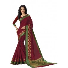 Deals, Discounts & Offers on Women Clothing - Saara Plain, Floral Print, Printed Daily Wear Cotton, Silk Saree  (Maroon)