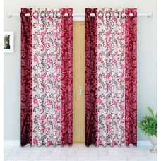 Deals, Discounts & Offers on Home & Kitchen - Bedspun Polyester Maroon Floral Eyelet Door Curtain  (215 cm in Height, Pack of 2)