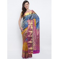 Deals, Discounts & Offers on Women Clothing - The Chennai Silks Blue Pure Silk Woven Design Kanjeevaram Saree