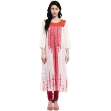 Deals, Discounts & Offers on Women Clothing - Rangmanch by Pantaloons Printed Women's Flared Kurta  (White, Pink)
