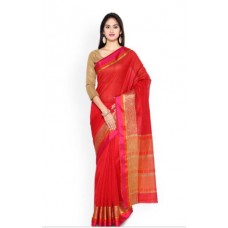 Deals, Discounts & Offers on Women Clothing - Vaamsi Red Pure Cotton Solid Banarasi Saree