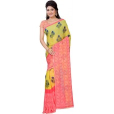 Deals, Discounts & Offers on Women Clothing - VIMALNATH SYNTHETICS Floral Print Fashion Georgette Saree  (Orange)