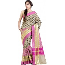 Deals, Discounts & Offers on Women Clothing - Chandrakala Checkered Banarasi Cotton, Silk Saree  (Beige)