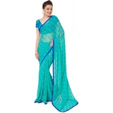Deals, Discounts & Offers on Women Clothing - Divastri Printed Fashion Georgette Saree  (Green)