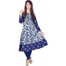 Deals, Discounts & Offers on Women Clothing - Palakh Printed Women Anarkali Kurta  (Blue)