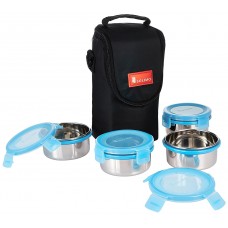 Deals, Discounts & Offers on Storage - Solimo Stainless Steel Lunch Box Set, 4-Pieces, Blue Lid