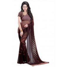 Deals, Discounts & Offers on Women Clothing - Heena Printed Bollywood Georgette Saree  (Brown, White)