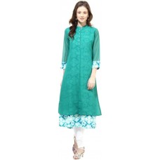 Deals, Discounts & Offers on Women Clothing - La Firangi Printed Women's Flared Kurta  (Green)