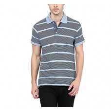 Deals, Discounts & Offers on Men & Women Fashion - American Crew Men's Polo Cotton Stripes T-Shirt (Blue Melange)