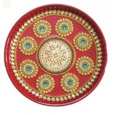 Deals, Discounts & Offers on Home Decor & Festive Needs - Aarti Thali Elegant Floral Design Eight Gold Kundan