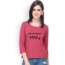 Deals, Discounts & Offers on Women Clothing - Campus Sutra Casual 3/4th Sleeve Printed Women's Maroon Top