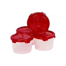 Deals, Discounts & Offers on  -  Wham Cuisine Round Handy Pots Plastic Lunch Box Containers, 300ml, Set of 4, Red