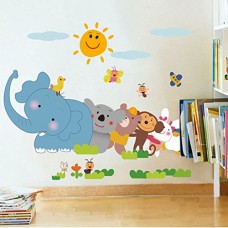 Deals, Discounts & Offers on  -  Decals Design 'Jungle Cartoon Cute Animals' Wall Sticker (PVC Vinyl, 60 cm x 90 cm)