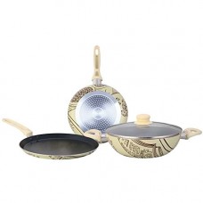 Deals, Discounts & Offers on Home & Kitchen - Wonderchef Picasso Induction Base Aluminium Cookware Set, 4-Pieces, Brown/Cream