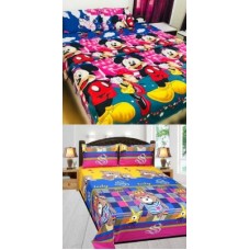 Deals, Discounts & Offers on  - Kihome 144 TC Microfiber Double Cartoon Bedsheet(2 Double Bed-sheets with 4 Pillow Covers)