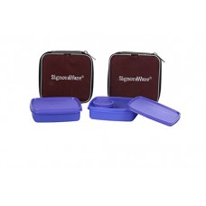 Deals, Discounts & Offers on Home & Kitchen - Signoraware Nano Twin Smart Lunch Box with Bag Set, 390ml, Set of 2, Deep Violet