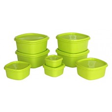 Deals, Discounts & Offers on Home & Kitchen -  Princeware Store Fresh Square Plastic Container Set, 8-Pieces, Pista Green