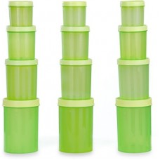Deals, Discounts & Offers on Kitchen Containers - Flipkart SmartBuy Master Elegance - 300 ml, 500 ml, 800 ml, 1500 ml Polypropylene Grocery Container, Fridge Container(Pack of 12, Green)