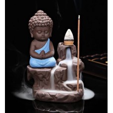 Deals, Discounts & Offers on Home Decor & Festive Needs - Blue Polyresin Monk Buddha Smoke Flow Incense Holder with 10 Free Scented Cone by Aspiration collection