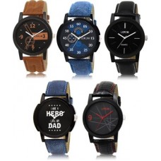 Deals, Discounts & Offers on Watches & Wallets - LOREM LK-1-2-5-7-8 Multicolor Designer pack of 5 Watch - For Men