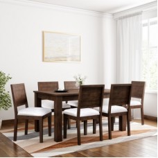 Deals, Discounts & Offers on Furniture - Induscraft Arabia Upholstered Sheesham Solid Wood 6 Seater Dining Set(Finish Color - Brown)