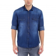 Deals, Discounts & Offers on Men & Women Fashion - Dennis Lingo Men's Denim Dark Blue Solid Casual Shirt